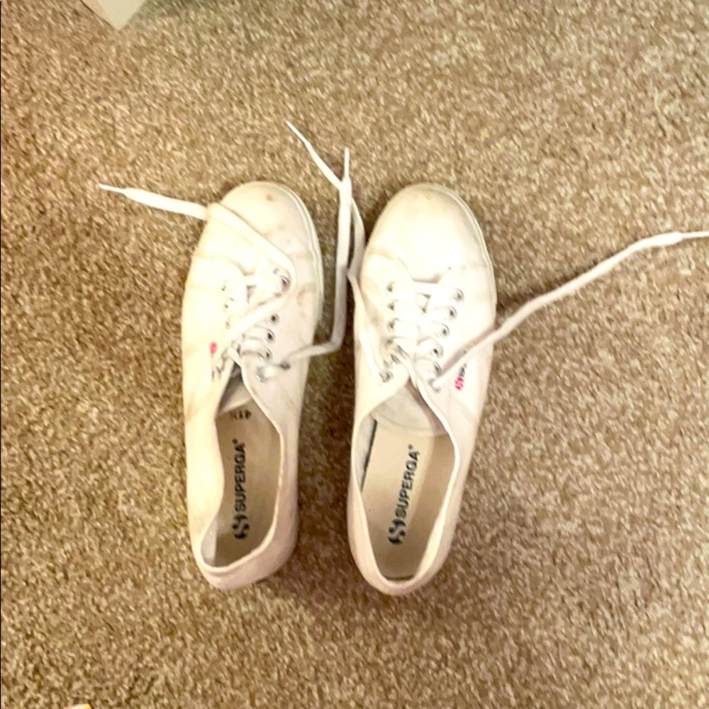 Lightly worn white Platform Supergas!